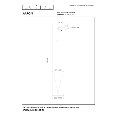 AARON - Lampa podłogowa - LED Dim. - CCT - 1x12W 2700K/4000K - Chrome 19730/10/11 Lucide